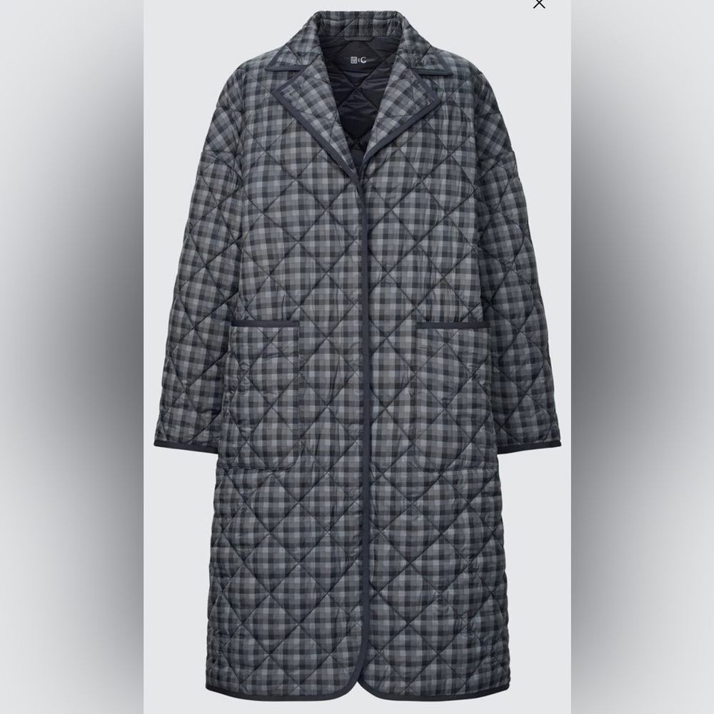 New NWT Uniqlo C womens quilted Pufftech long grey black oversized coat S M
